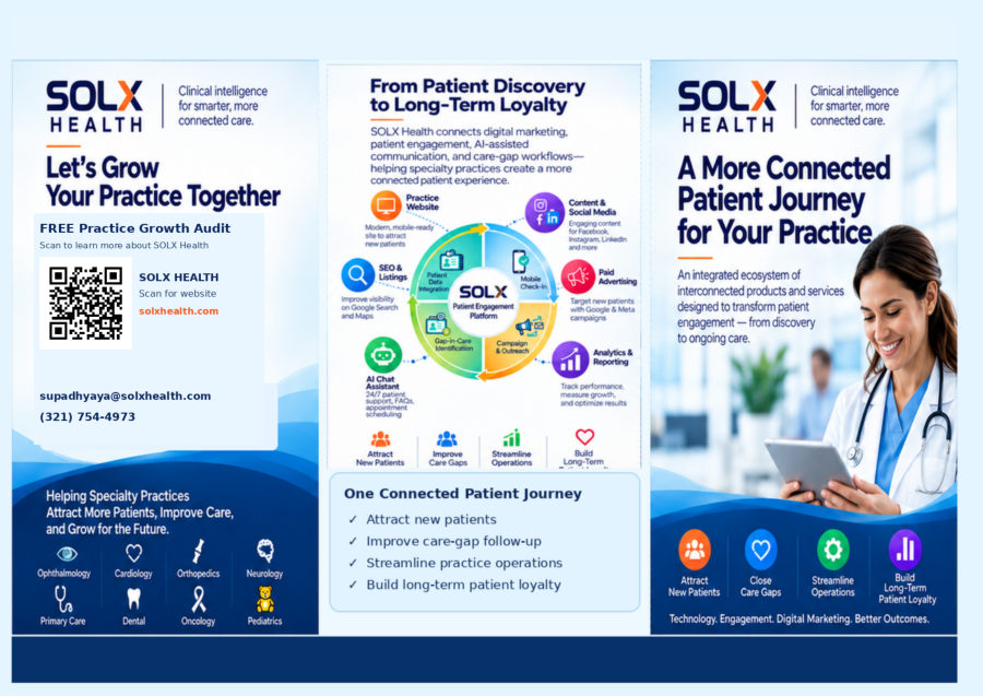 SOLX Health tri-fold brochure: From Patient Discovery to Long-Term Loyalty